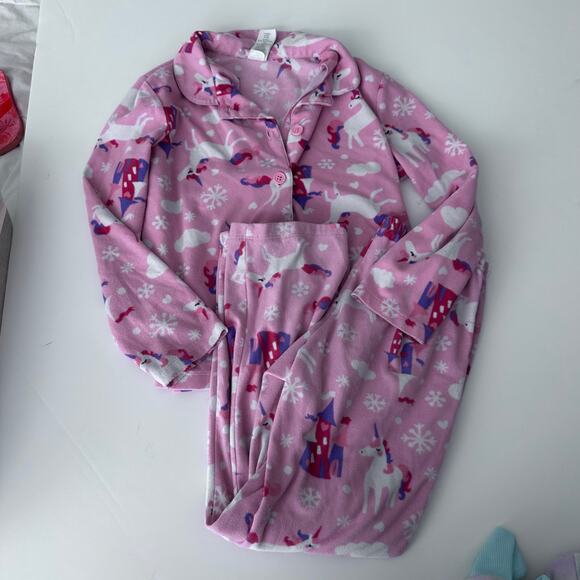 Gymboree Girls Pink Unicorn Fleece Pajamas - Size 7/8 - Picture 4 of 6